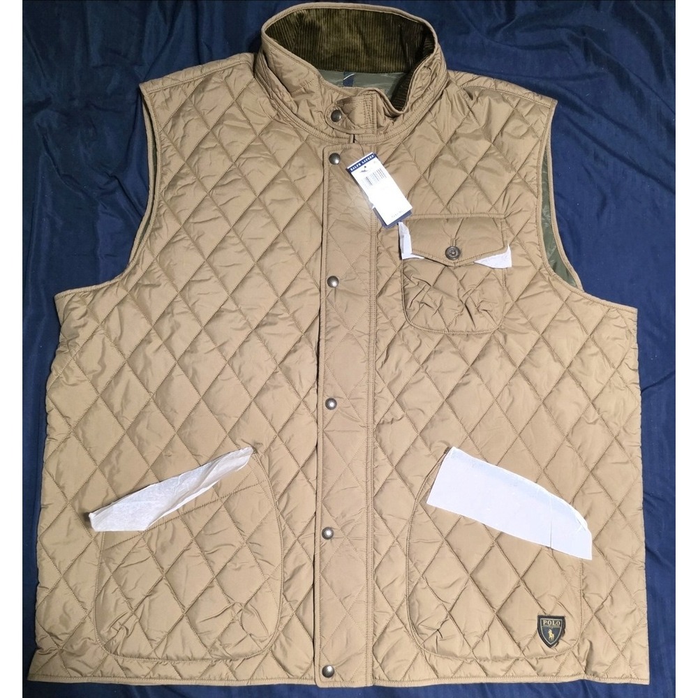 Polo Ralph Lauren Beaton Quilted Utility Vest Tan Brown Men's Size XLT NWT $248